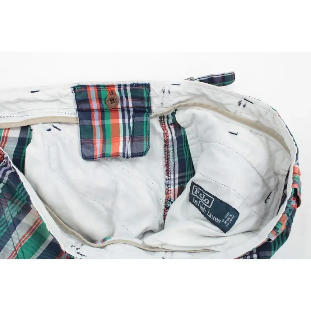 VTG Polo Ralph Lauren Cargo Shorts Mens 34 Madras Plaid Gorpcore Casual Pockets